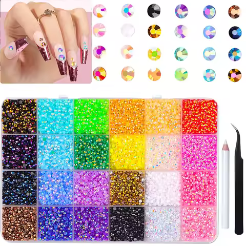 About 3500pcs Flatback Nail Art Rhinestones, Crystal Nail Art Gemstones For DIY Making Accessories S