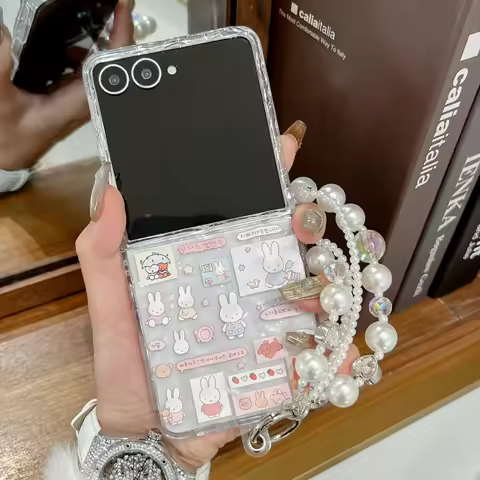Kawaii Cartoon Miffy Rabbit Water Ripple Phone Case for Samsung Galaxy Z Flip 8 Z Flip 7 Z Flip6 Cut