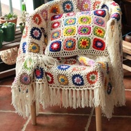 鉤花田園鄉村餐桌布檯布茶幾桌布茶幾布 米白流蘇毯