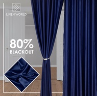 【 LANGSIR RAYA 𝟐𝟎𝟐𝟒】Ready Made Curtain !!! Siap Jahit Langsir Warna DARK BLUE Polyester Satin 80% Blackout  Kain Tebal Curtain - (Free Hook &amp; Ring) #Sliding Door #Window Panel #Pintu Bilik