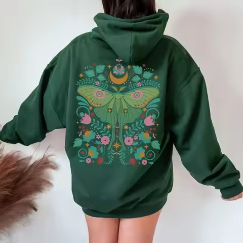 Bug Goblincore Moon Phases Moth Hoodie Luna Moth Sweatshirt Dark Academia Clothing Cottagecore Top W