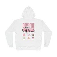 Ready Stock Pink Racing Illustrated Printed Men's and Women's Hoodies | Retro Sports Cars 1216