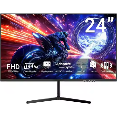 24 Inch 144Hz FHD Frameless IPS Gaming Monitor with FreeSync Speakers 100% sRGB VESA HDMI VGA Port f