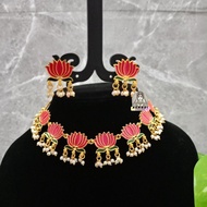 AZHAGI's Pink Lotus Design Necklace / Tamarai Poo Choker Jewellery Set