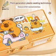 EduElite Multifunctional Capibara Pencil Case Large Capacity Password Lock Stationery Box Double Lay