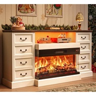 Fireplace Tv Stand With Led Lights For 75 80 Inch Tv, 3-side Glass Fireplace Entertainment Center, 7
