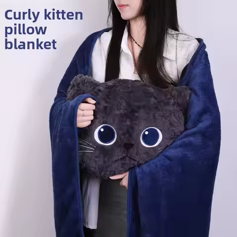 French flannel blanket, cushion blanket, cover blanket, 2-in-1 dual-purpose cat pillow, car cushion 
