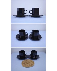 Vintage Arcoroc Black Octagon Coffee Cup (set of two)