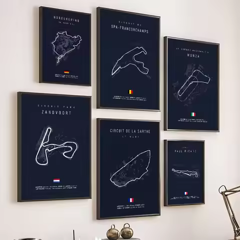 Formula 1 Imola Monaco Circuit F1 Poster Self-adhesive Art Waterproof Paper Sticker Coffee House Bar