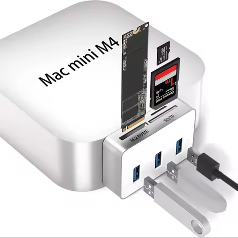 USB C Hub for Mac mini M4/M4 Pro with M.2 Nvme SSD Enclosure 6 in 1 Mac mini M4 Dock with 3*5Gbps US