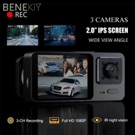 BENEKIY Car DVR, HD Recording IR Night Vision Vehicle Recorder,  3 Channels 360° View Car Dashcam Dr