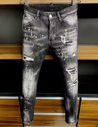 ICON BRAND dsq2 Men Jeans Denim Pants Hole Slim Pencil Trousers Metal Buttons Party Classics Fashion