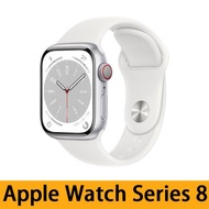Apple蘋果 Watch Series 8 智能手錶 GPS+流動網絡 45毫米銀色鋁金屬錶殼白色運動錶帶 -