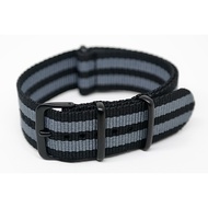 TALI Military Nato Nylon Watch Strap - Black Grey James Bond Black Grey - 18mm 20mm 22mm BRC