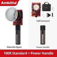 AMBITFUL Q100R 100W Bi-Color 2700K-6500K ไฟเติมแสงกระเป๋าแบบพกพาแฟลชวิดีโอ LED แบบพกพาสำหรับการถ่ายภ