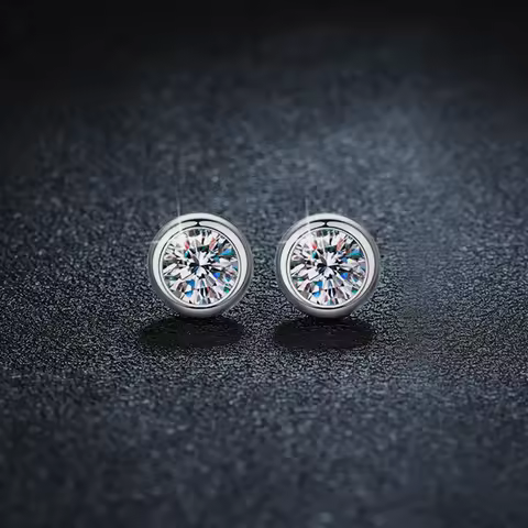 Lovely Solid 14K White Gold AU585 1CT/Piece Diamond Engagement Stud Earring Round Brilliant Beautifu