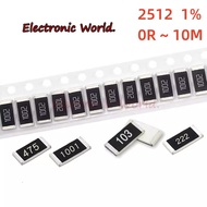 50 Pcs 2512 1% SMD resistor 0R~10M 1W 0 1 10 150 220 330 470 ohm 1K 2.2K 100K 220K 1R 100R 150R 220R
