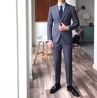 Mr. Lusan Homemade Gentleman Formal Wear Solid Color Suit Fashion Trend High-End Two-Piece Suit British Men's Suit