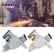 GOSSIP Welding Gloves, Grey Yellow Leather Anti-cutting Glove, Tool Oven Fireplace Flame Retardant H