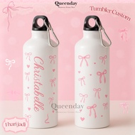 CUSTOM SPORTY TUMBLER with COQUETTE Name, Ribbon MOTIF, 750ML Sports Drinking Bottle bebas Gift Imag