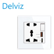 Delviz 16A universal outlet switch control outlet power supply crystal glass panel power outlet Type