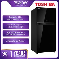 Toshiba 610L Inverter 2 Door Refrigerator GR-AG58MA (XK) | AG+ Bio Deodorizer | Glass Black | Peti Ais Peti Sejuk