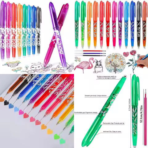 8/12 Colors Erasable Ballpoint Pen Gel Pens Refill Rod Set Rainbow Washable Handle Creative Drawing 