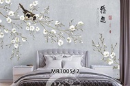 PHOTOWALL MURAL 3D DINDING MOTIF BUNGA SAKURA BURUNG CREAM KAMAR