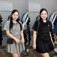 Umi polo Set with embroidered hem and pleated skirt BIGSIZE ( 21358 )