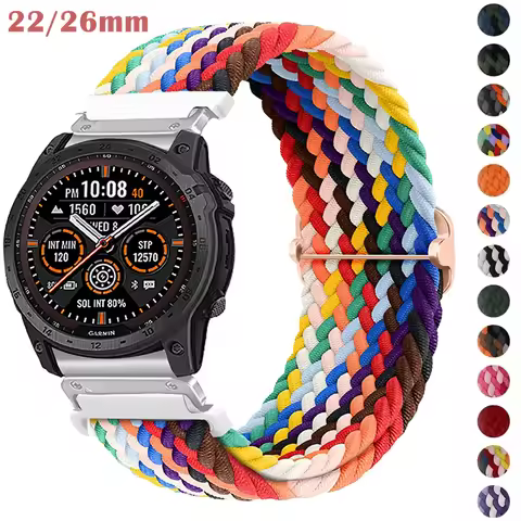 Quick Fit 22mm 26mm Braided Nylon Elastic Strap for Garmin Enduro3 Fenix7 7X Solar/6XPro 5XPlus Watc