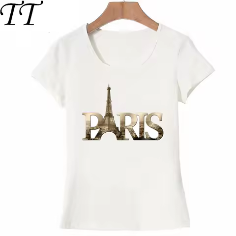I Love Paris T Shirt Summer Fashion Women T-Shirt Vintage Paris Golden Letter Design Shirts Casual F