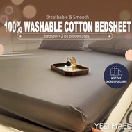 YEZI Cotton Fitted Bedsheet Washable Bedsheet  Queen/King/Single 880TC Fitted Sheet Set with Pillow 