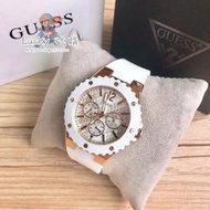 ✨GUESS蓋爾斯手錶 三眼石英腕錶 W10614L2 百搭女腕錶 白色橡膠休閒女錶 36mm 間金手錶女