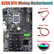 B250 BTC Miner Motherboard with RGB CPU Cooling Fan+Switch Cable+SATA Cable 12XGraphics Card Slot LG