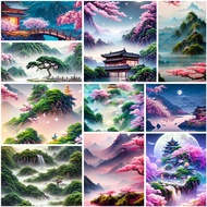 DIY Cross Stitch Embroidery Set Chinese Style Landscape Water-Soluble Printed Fabric  11/9CT Threads