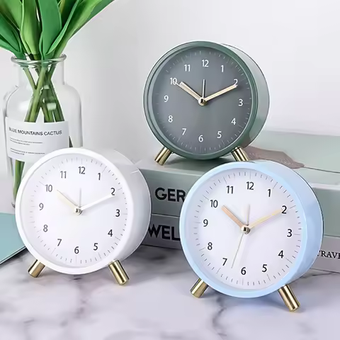 Retro Desk Clock,Round Analog Clocks With Backlight Nordic Silents 4.5 Inch Alarm Clock,For Teens El