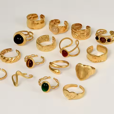 1pcs Classic Tiger Eye Real Stone Open Adjustable Stainless Steel Rings For Women Men Accessories Go