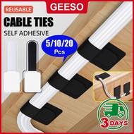 GEESO 20Pcs Cable Ties Reusable Fastening Wire Organizer Cord Rope Holder Self Adhesive Adjustable C
