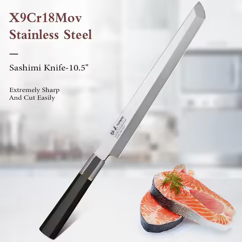 TURWHO 270mm Filleting Knife X9Cr18MoV High Carbon Steel Kitchen Knives Japanese Sashimi Sushi Salmo