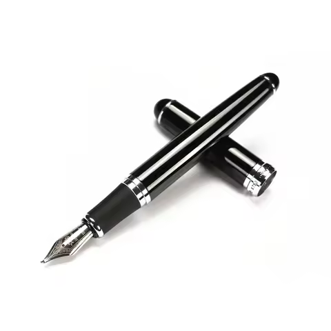 Jinhao X750 Smooth Black and Silver Clip 1.0mm Curved Tip Calligraphy Pen High Quality Metal Fountai