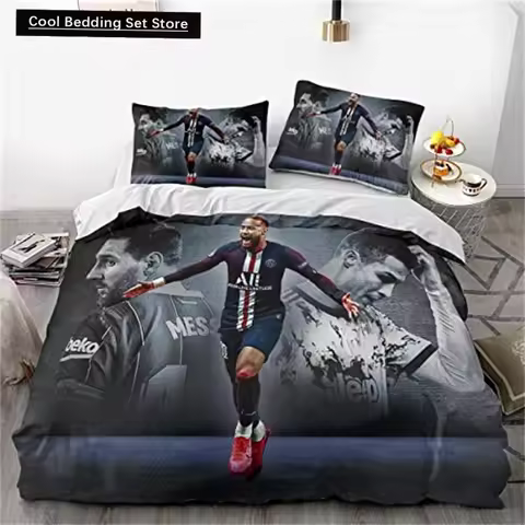 La Liga Neymar, Messi, Cristiano Ronaldo 3-piece Bedding Set with Cartoon-themed Duvet Cover, Breath