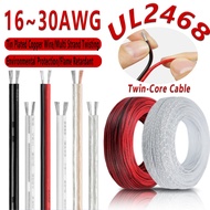 Red+Black 16/18/20/22/24/26/28 AWG Flat Ribbon Twin-Core 2 Pin Cable Stranded Wire PVC