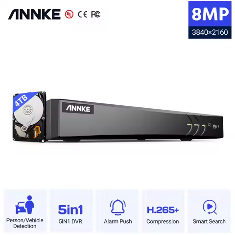 ANNKE 8CH H.265+ 4K DVR Ultra HD 5-in-1 8MP Surveillance DVR Output Video Recorder Remote Access Mot