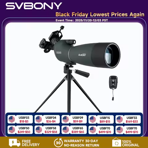 Svbony SV28plus 50/60/70mm Spotting Scope Zoom Telescope Powerful Long Range PORRO Prism Suit for Ar