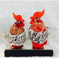 水晶玻璃 金雞母 金箔銀箔 公母雞 福氣雞