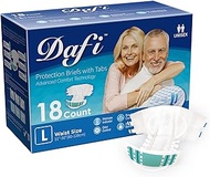DAFI Adult Diapers Disposable Incontinence Briefs with Tabs, Postpartum Leakproof Incontinence Underwear for Women &amp; Men, Overnight Bladder Control Protection, Maximum Absorbency L/18 Ct