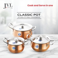 JVL CLASSIC Pot Set of 3 Stainless Steel Full Copper Cook 'n Serve Pot (Designer Brand) - 750ml/1L/1