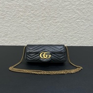 98新Gucci古馳馬蒙marmont super mini迷你黑色單肩包