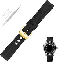 20mm Rubber Watch Band replacement for Omega Seamaster diver 300m 300 Aqua-Terra 150m AT150 Speedmaster Moonwatch Silicone Strap Wirstband accessories for Men and Women