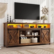 70in Wooden Farmhouse Entertainment Center For 80/75 Inch Tv,double Layer Storage Farmhouse Tv Stand